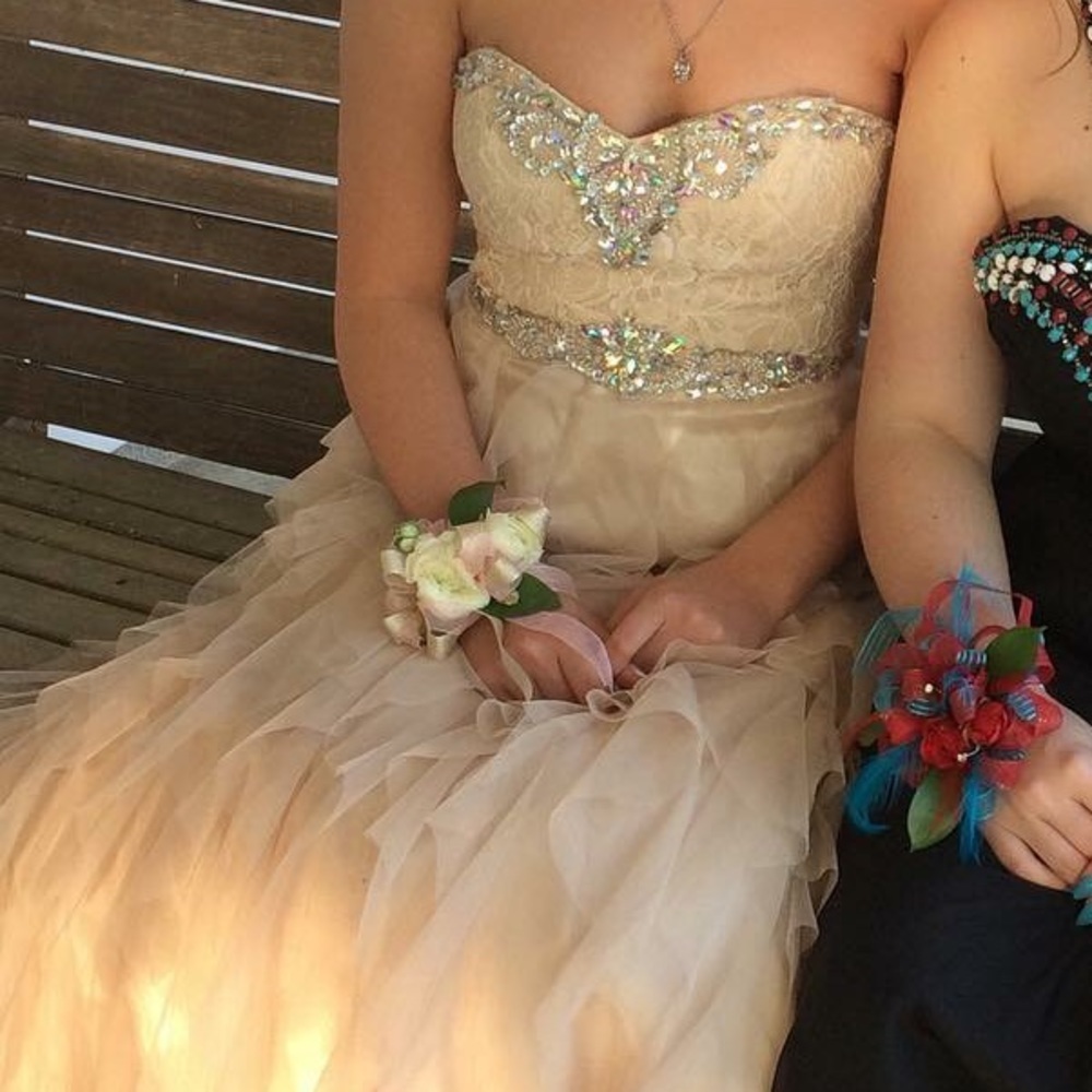 Long prom dress cream with sequins
